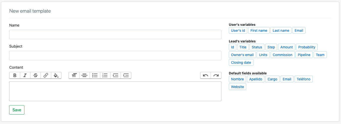 variáveis para criar modelos de email